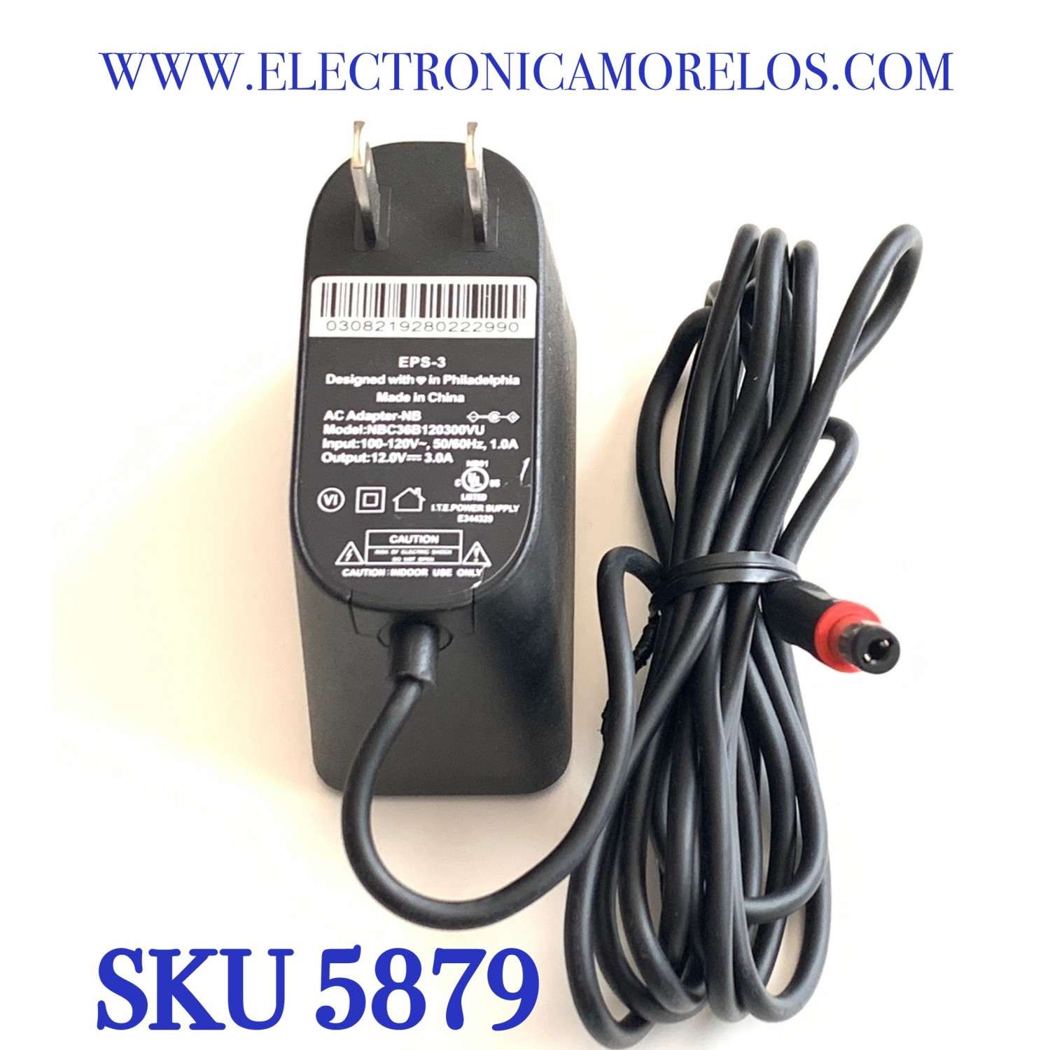 CARGADOR / ADAPTADOR DE FUENTE DE ALIMENTACION AC XFINITY / NUMERO DE PARTE NBC36B120300VU / EPS-3 / ENTRADA VCA 100-120V~ 50/60HZ, 1.0A / SALIDA VCD 12V 3.0A / MODELO NBC36B120300VU